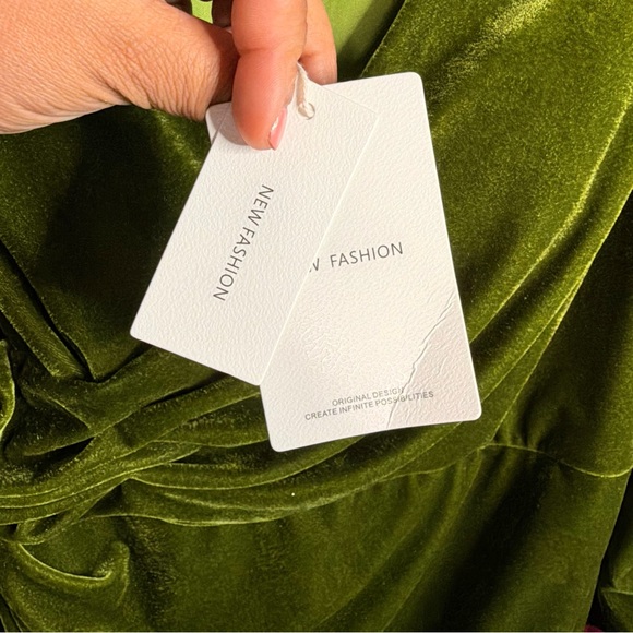 #56 Elegant Olive Green Velvet Dress Wedding formal Evening Gown - Picture 9 of 9